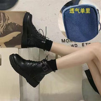 奈加图 ann马丁靴女英伦风2024年春夏季薄款百搭透气小跟瘦瘦靴短靴潮ins 黑色单里 38
