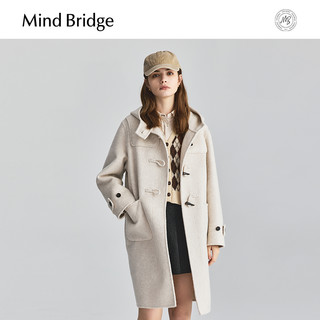 MB MindBridge2024学院风牛角扣毛呢大衣冬季女连帽羊毛外套 170/L