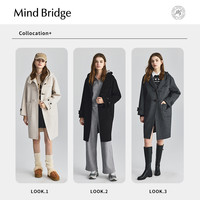 MB MindBridge2024学院风牛角扣毛呢大衣冬季女连帽羊毛外套 170/L