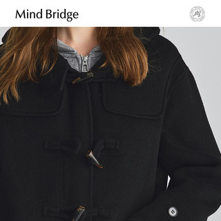 MB MindBridge2024学院风牛角扣毛呢大衣冬季女连帽羊毛外套 170/L