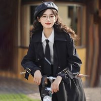 歌伦芝 2025年出游季中长款高档过膝宽松双排扣风衣女外套纯色休闲大衣 黑色 M （可备注颜色尺码）