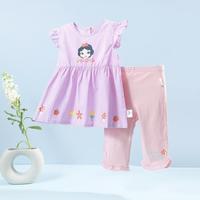 女童套装薄款上衣+七分裤套装白雪公主甜美短袖婴幼童装