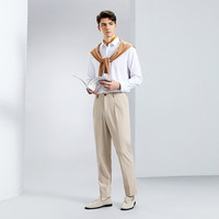 柒牌男装双褶西裤男春夏商务通勤上班修身直筒长裤【犀牛褶】0850 杏色 35