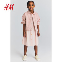 H&M童装女童连衣裙2025春季V领无袖收腰腰部碎褶喇叭裙1270217 浅蓝色 150 150/76 (11-12Y)