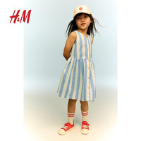 H&M童装女童连衣裙2025春季V领无袖收腰腰部碎褶喇叭裙1270217 浅桃粉色 150 150/76 (11-12Y)