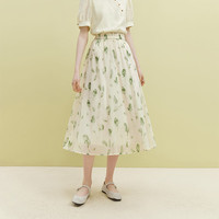 范思蓝恩23FS12667新中式气质印花半身裙女夏松紧腰A字裙 黑白水墨 S