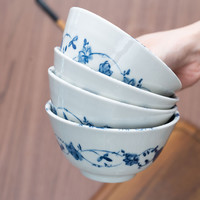 Mino Yaki/美浓烧花集4.7英寸饭碗套装高脚碗釉下彩餐具组合 花集饭碗2个装