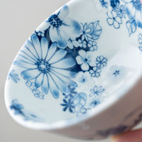Mino Yaki/美浓烧花集4.7英寸饭碗套装高脚碗釉下彩餐具组合