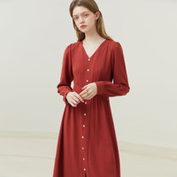 范思蓝恩23F11290V领长袖连衣裙春秋装女新款收腰显瘦裙子