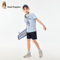 暇步士(Hush Puppies)【云柔棉】童装儿童男女大童夏季蒸呢舒适时尚青春套装 冰晶蓝 120 cm