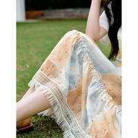 茵曼度假风欧若风无袖连衣裙2025夏季女装纯色宽松气质长裙子 五彩斑斓-W18528386 S