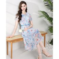 诗绪 POEMLADY 蓝色法式碎花连衣裙多巴胺度假风夏季2024新款雪纺裙64643