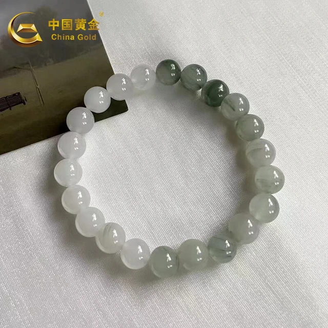中国黄金（CHINA GOLD）金丝玉手串冰透白玉手链天山翠手串跨年 金丝玉手串