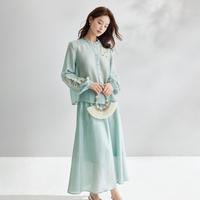 两件套装新中式刺绣衬衣女2024秋季天丝国风气质高级感A字裙