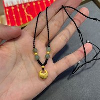 瑞诺黄金小胖福项链女999足金转运珠和田玉织锁骨链 黄金小胖福吊坠织项链/金重约1.25克
