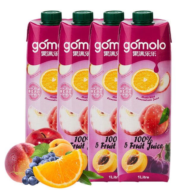 果满乐乐 塞浦路斯进口5种水果混合100%纯果汁饮料 1L*4瓶