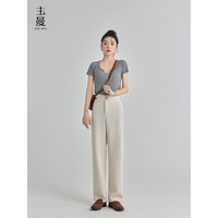 灰色西装裤女夏季2025新款高级感垂感高腰窄版阔腿裤直筒休闲裤子