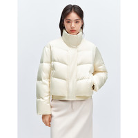 太平鸟女装羽绒服冬针织拼接立领面包服气质保暖外套缎面 米黄 S
