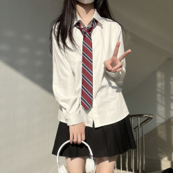 九寸阳光 长袖衬衫女上衣jk基础款制服春秋学院风内搭外套防晒内搭白衬衫 白色长袖基