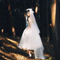 品莠 小个子缎面婚纱 森系旅拍蓬蓬出门纱