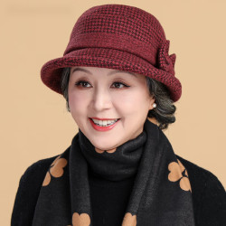 千姿娇媚 QIANZIJIAOMEI 中老年女士渔夫帽 毛呢礼帽 秋冬季 可调节