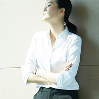 雀后 白衬衫女职业长袖时尚正装设计感小众工作服衬衣 白色 XXL