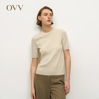 OVV2024秋冬新款女装真丝羊毛混纺基础圆领休闲短袖针织衫