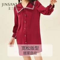 金三塔真丝睡裙桑蚕丝轻奢休闲复古翻领外穿睡衣女士家居服 枣红1803 XL