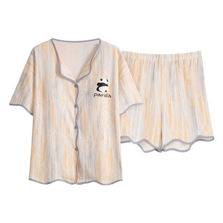 帕兰朵带胸垫一体开衫睡衣女士夏季短袖可爱家居服夏天套装纯棉