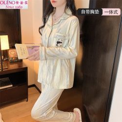 奥丽侬 国风熊猫睡衣女款带胸垫春秋季2024新款长袖长裤家居服套装