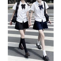 皓娥 短袖JK制服套装白色衬衫女学院风短裙日系宽松基础款百搭 套装【白衬衫+黑百褶+领结】 XL 115-130斤
