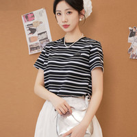 JESSYLINE杰茜莱黑白色条纹显瘦短袖T恤女2025夏季百搭上衣 条纹 S