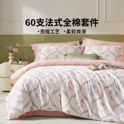 LOVO 乐蜗家纺 全棉四件套 粉色 礼盒装 1.5米 床单款 （被套200*230cm）