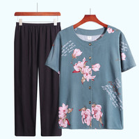 薇靡雅 中老年女装奶奶夏装套装老年人两件套老人衣服上衣老太太长袖