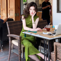 西遇新中式改良旗袍女2025年夏季新款提花水滴领修身无袖连衣裙 (预售15天)
