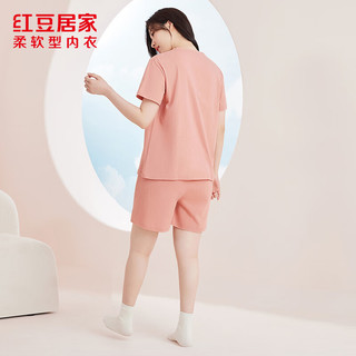 红豆居家男女士睡衣短袖抑菌舒适简约款家居服套装 午后粉 S 女士160
