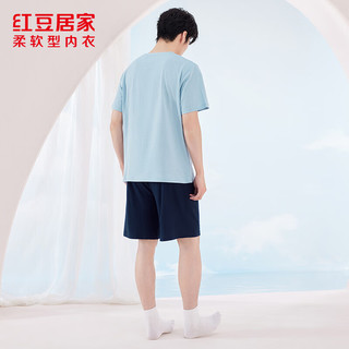 红豆居家男女士睡衣短袖抑菌舒适简约款家居服套装 海风蓝 XL 男士175