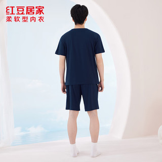 红豆居家男女士睡衣短袖抑菌舒适简约款家居服套装 马赛蓝 3XL 男士185