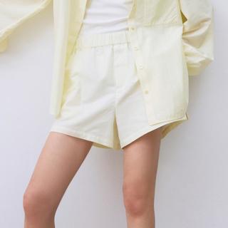 棉麻混纺松紧高腰短裤