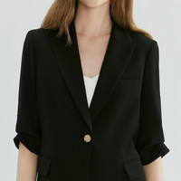 【莫代尔】PRICH时尚干练通勤西装套装一粒扣收腰显瘦女士外套 19黑色五分裤 170