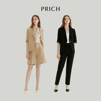 【莫代尔】PRICH时尚干练通勤西装套装一粒扣收腰显瘦女士外套 36浅米色长裤 175