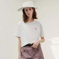 初语宽松纯棉T恤女2025夏季绿绒蒿刺绣5A级抗菌亲肤百搭上衣 白色 L