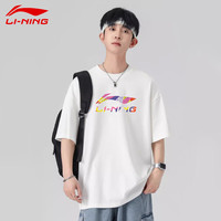 李宁 LI-NING短袖t恤男女同款春夏季新品棉质体恤宽松休闲透气圆领运动上衣 白 XL