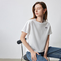 初语纯棉短袖T恤女2025夏季宽松圆领短款刺绣上衣 米白色 XL