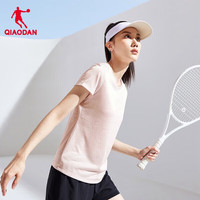 乔丹QIAODAN短袖女t恤夏季透气速干圆领运动跑步T恤女上衣 A款-薄纱粉花纱 M