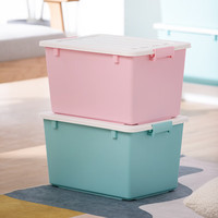 茶花 塑料收纳箱衣物储物盒整理箱有盖大号储物箱收纳盒 【蓝色】 【55L*2个装】57.3*41*35cm（有轮）