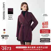 朗姿 纯羊毛廓形气质旷野美拉德通勤双面呢大衣2024年冬季毛呢外套 干葡萄紫色 L