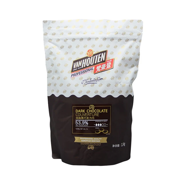 嘉利宝百乐梵豪登牛奶巧克力币1.5kg黑巧克力豆30.5%白巧克力烘焙原料 梵豪登53.9%黑巧克力【1.5kg】