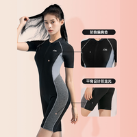 李宁 LI-NING泳衣女款保守遮肉大码连体高级感修身游泳衣女款泳装 L 【376-1】黑灰组