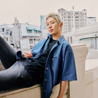 Levi's®SilverTab™25年春夏男士休闲短袖工装牛仔衬衫外套 蓝色 L